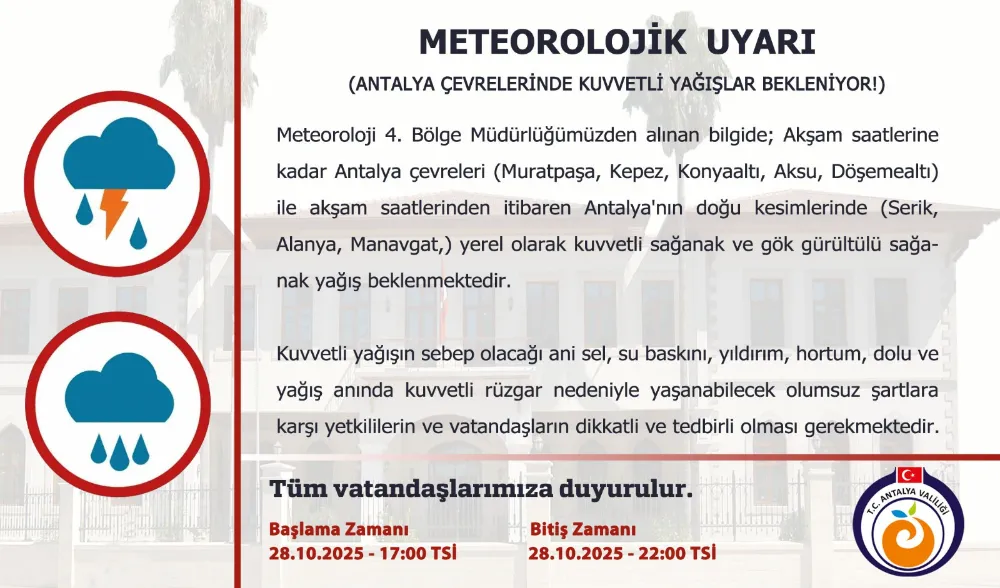 Meteorolojiden Serik’te sağanak yağış uyarısı
