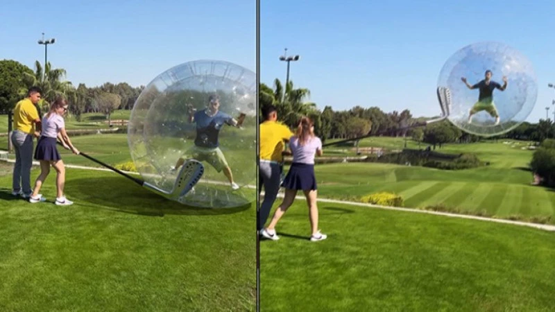 Dev golf sopası ve balon içinde insan videosu ilgi çekti