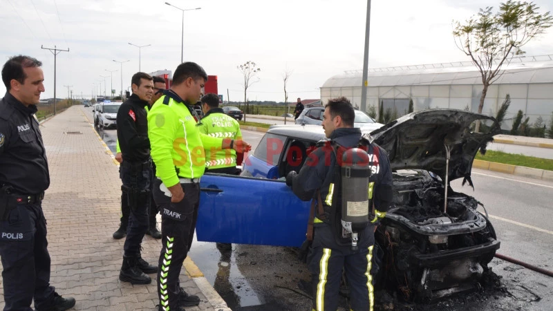 Spor arabanın ön kısmı yandı
